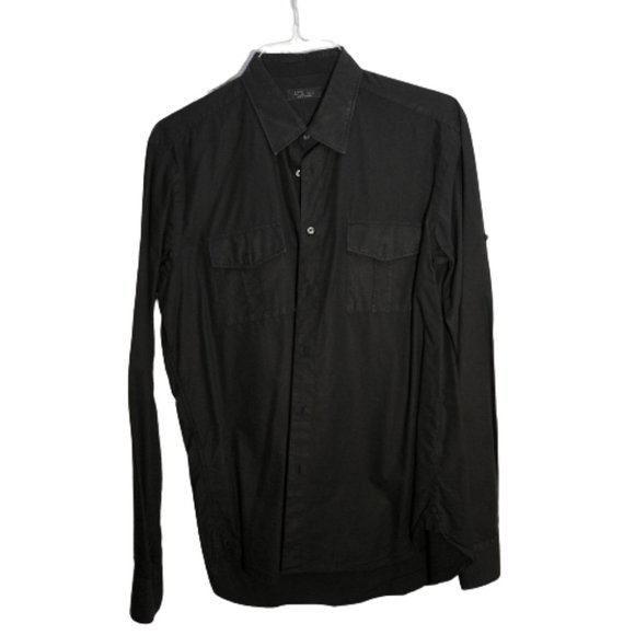Zara Man Men's Long Sleeve Spread Collar Solid Dress Shirt in Black Large - Picture 1 of 4